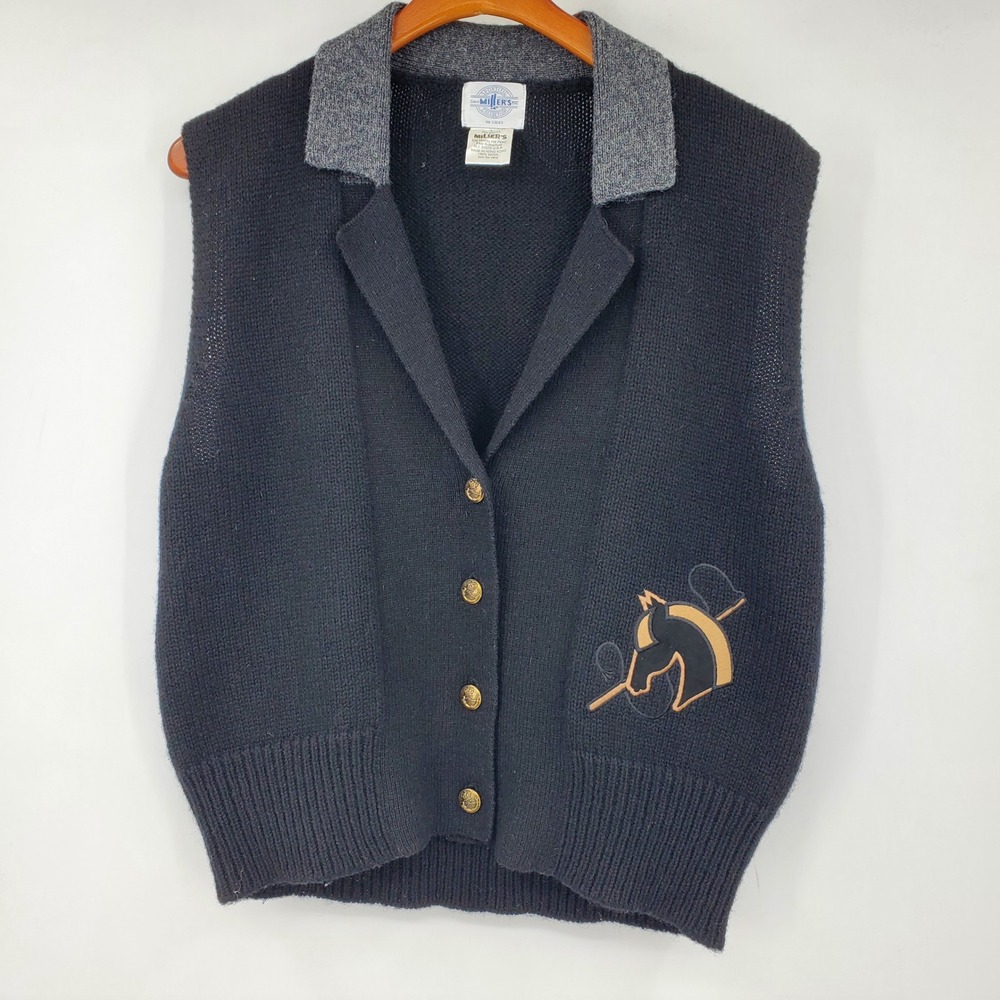 Vintage Millers Sportific Wool Sweater Vest Horse Equestrian Preppy Old Money L